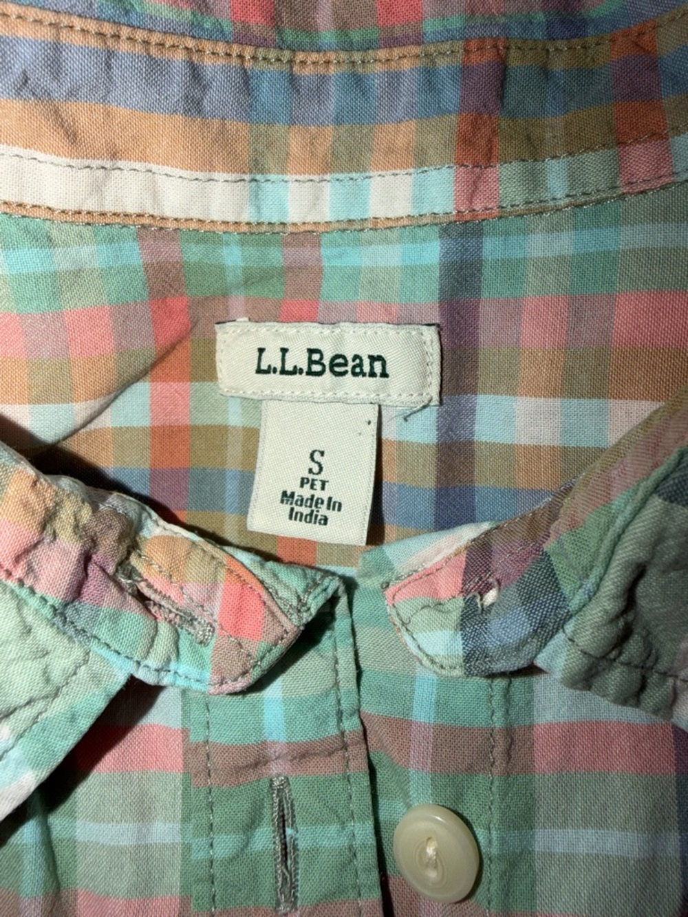 VGUC L.L. Bean Pastel Plaid Button-Down Roll Tab Sleeve Casual Shirt - Picture 4 of 8